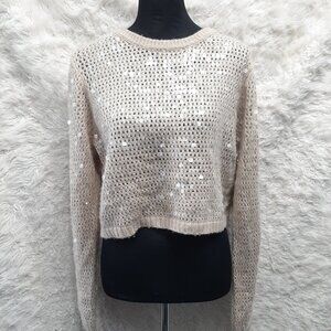Bailey/44 Women's Wool Blend Beige Sequin Knit Pullover Sweatshirt Size L